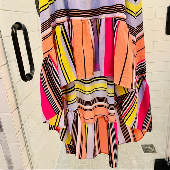 Bright Colorful On/Off Shoulder Party Dress with Ruffled Hem Sz. M - Picture 14 of 16